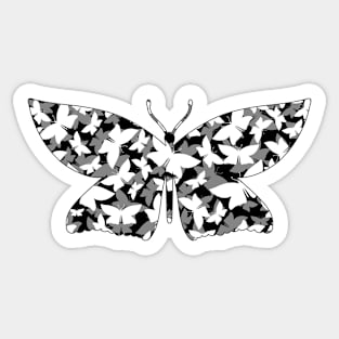 Veil of Butterflies, White on Black Sticker
